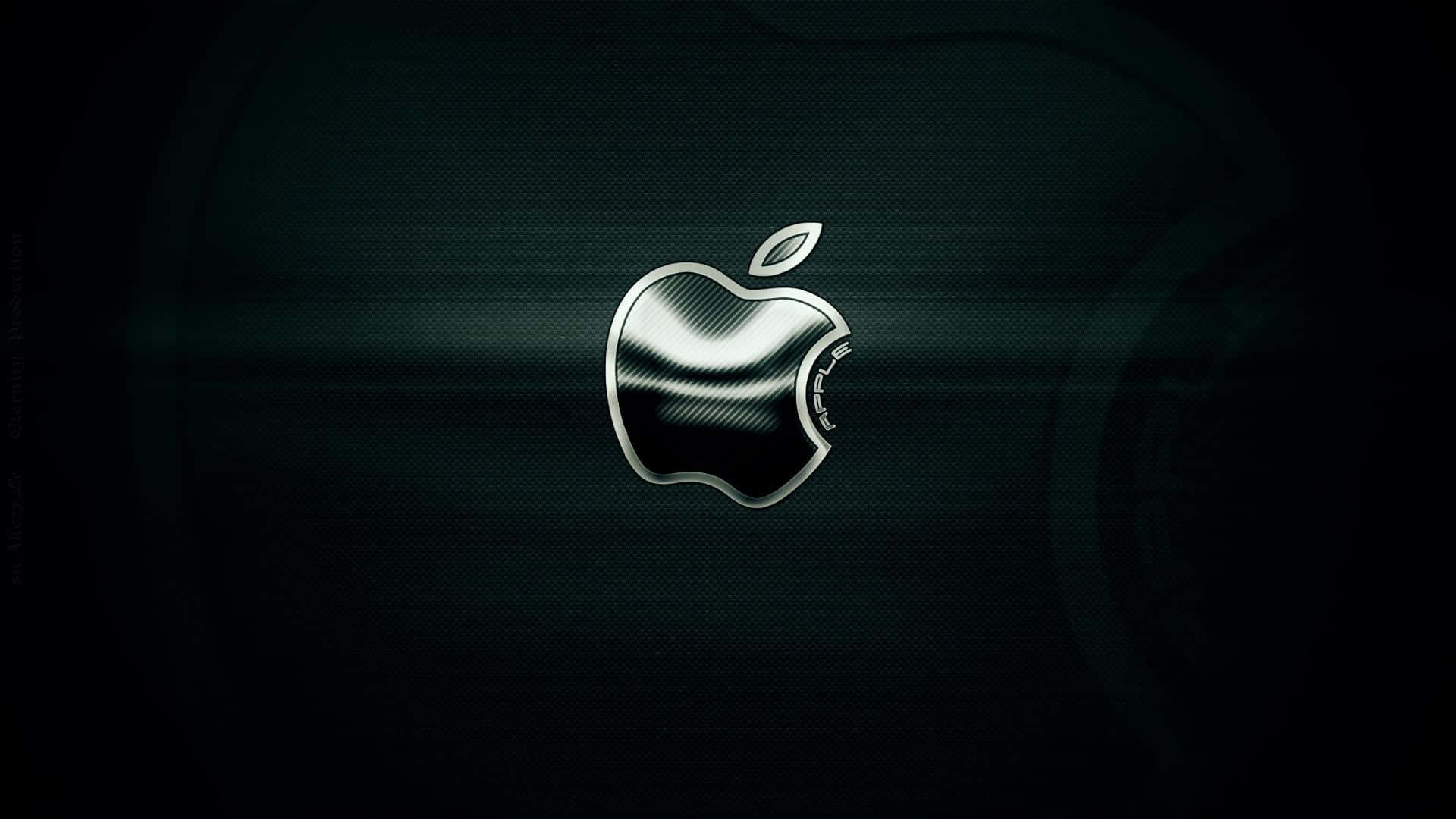 Shiny Black Apple Logo With Silver Outline Wallpaper