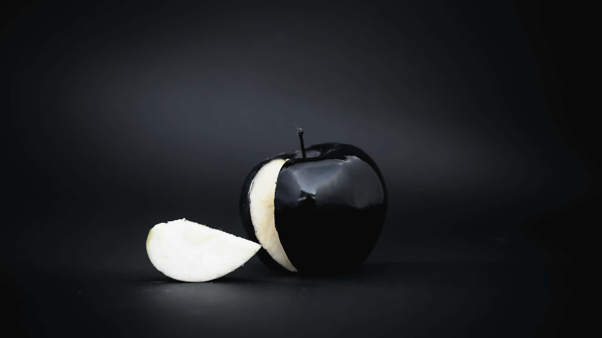 Black Apple Slice Dark Background Wallpaper
