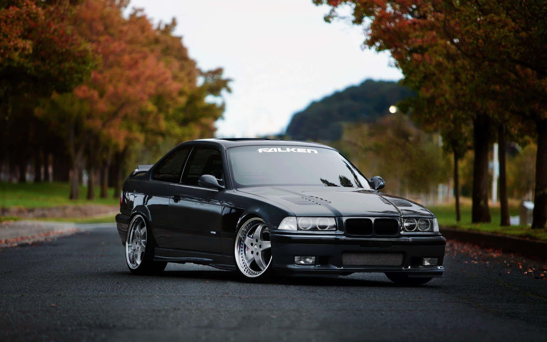 Black B M W E36 Autumn Backdrop Wallpaper