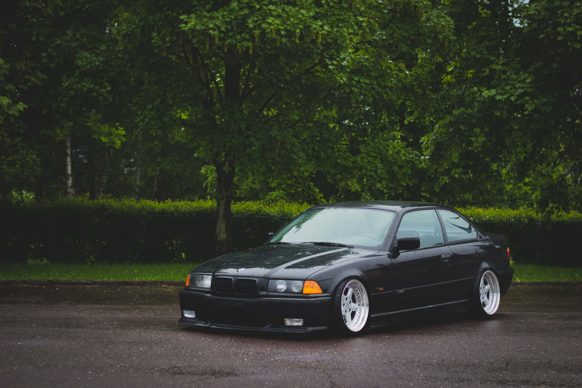 Black B M W E36 Coupe Parked Outdoors Wallpaper