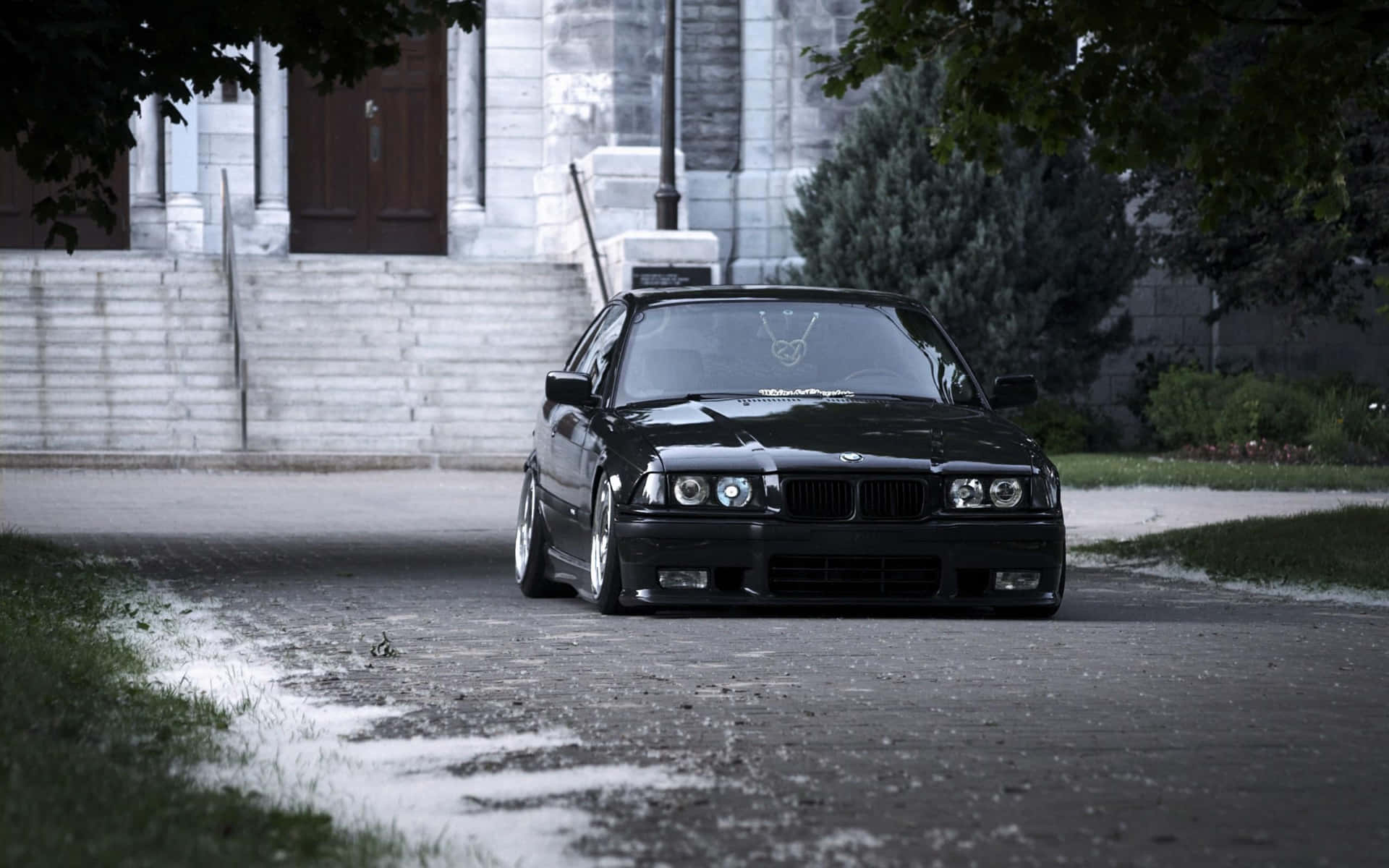 Black B M W E36 Coupe Urban Backdrop Wallpaper