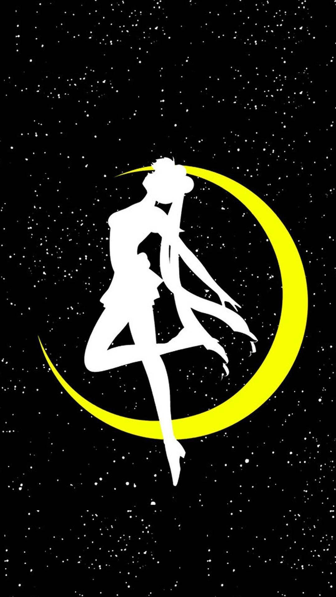 Black Backdrop Crescent Moon Sailor Moon iPhone Wallpaper