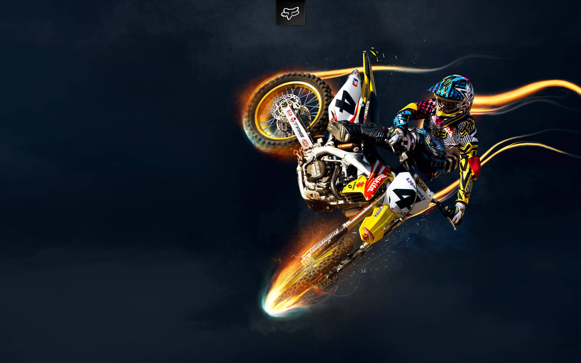 Flaming Motocross Bike on a Dark Background Wallpaper