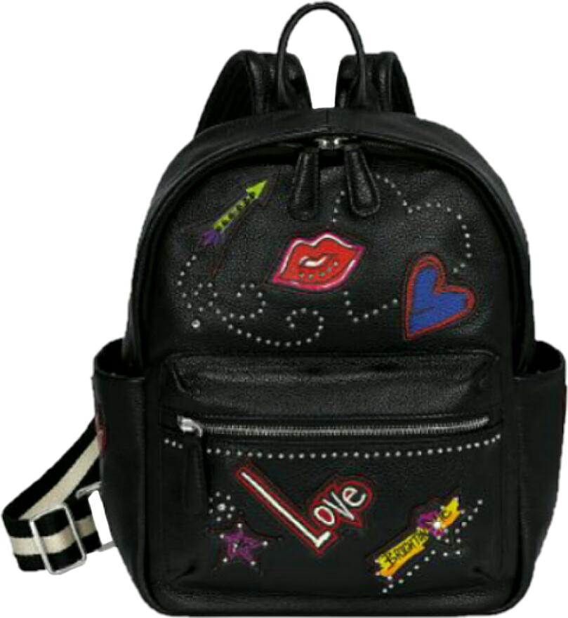 Black Backpackwith Pop Art Design PNG