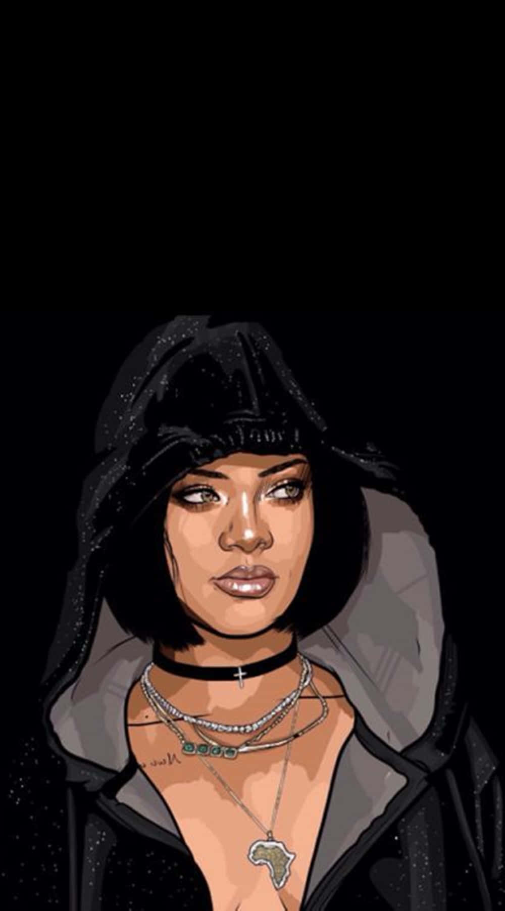 A Black Woman With A Hoodie And Chains Wallpaper