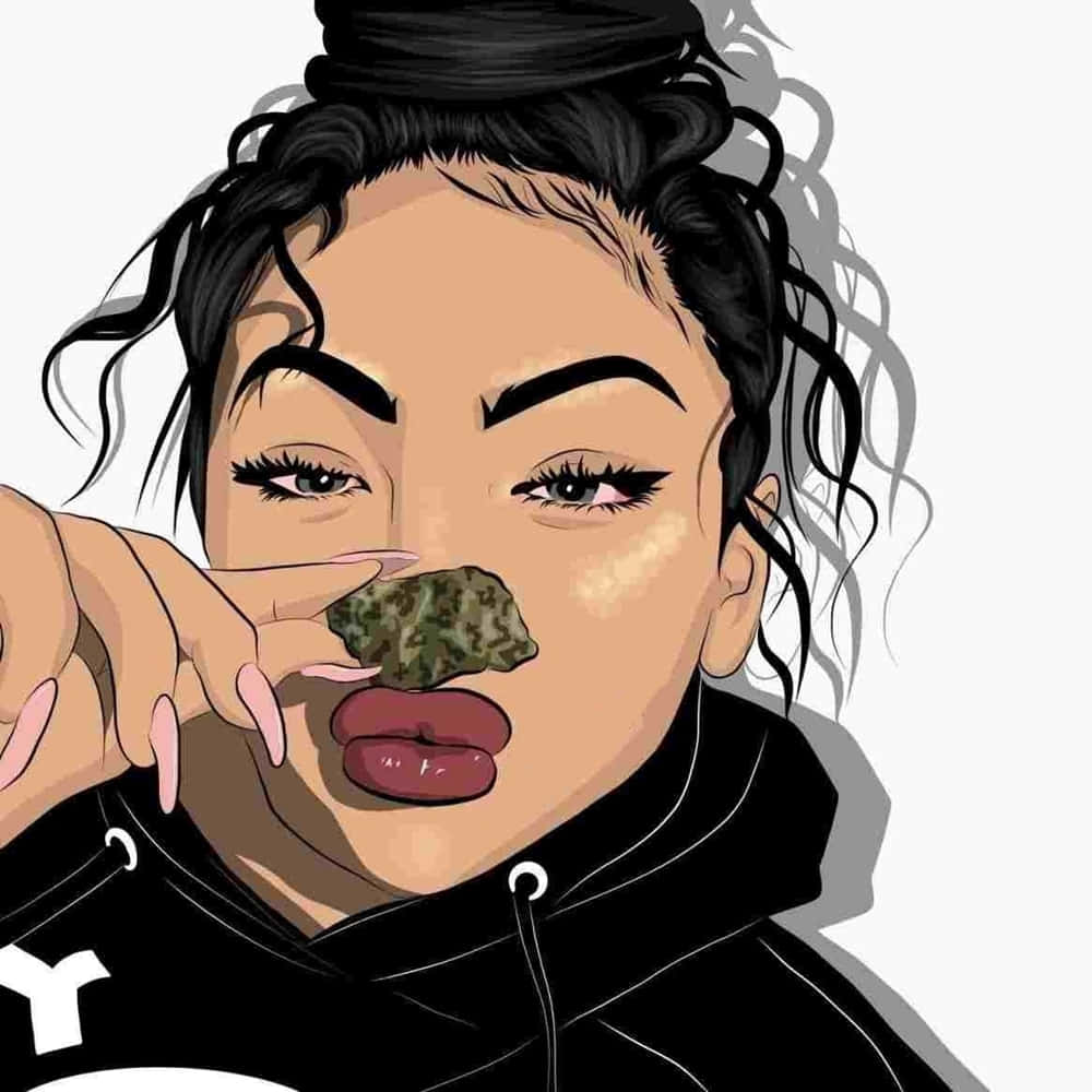 A Girl With A Marijuana Leaf In Her Mouth Wallpaper