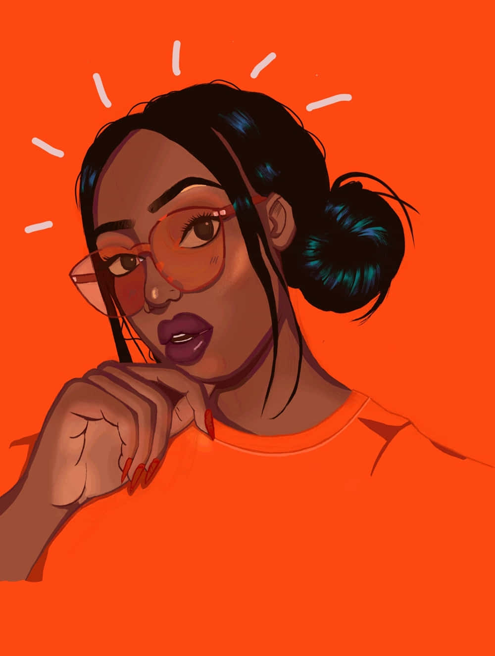 A Black Woman In Glasses On An Orange Background Wallpaper