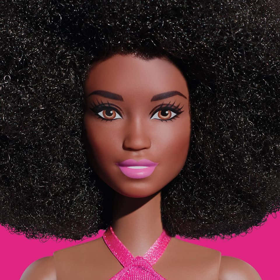 Black Barbie Doll Portrait Pink Background Wallpaper
