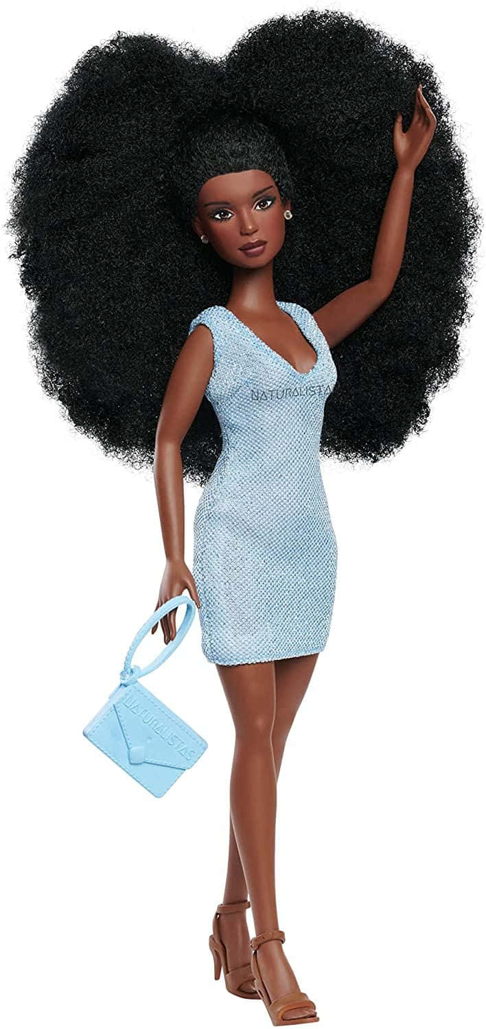 Black Barbie Dollin Sparkling Blue Dress Wallpaper