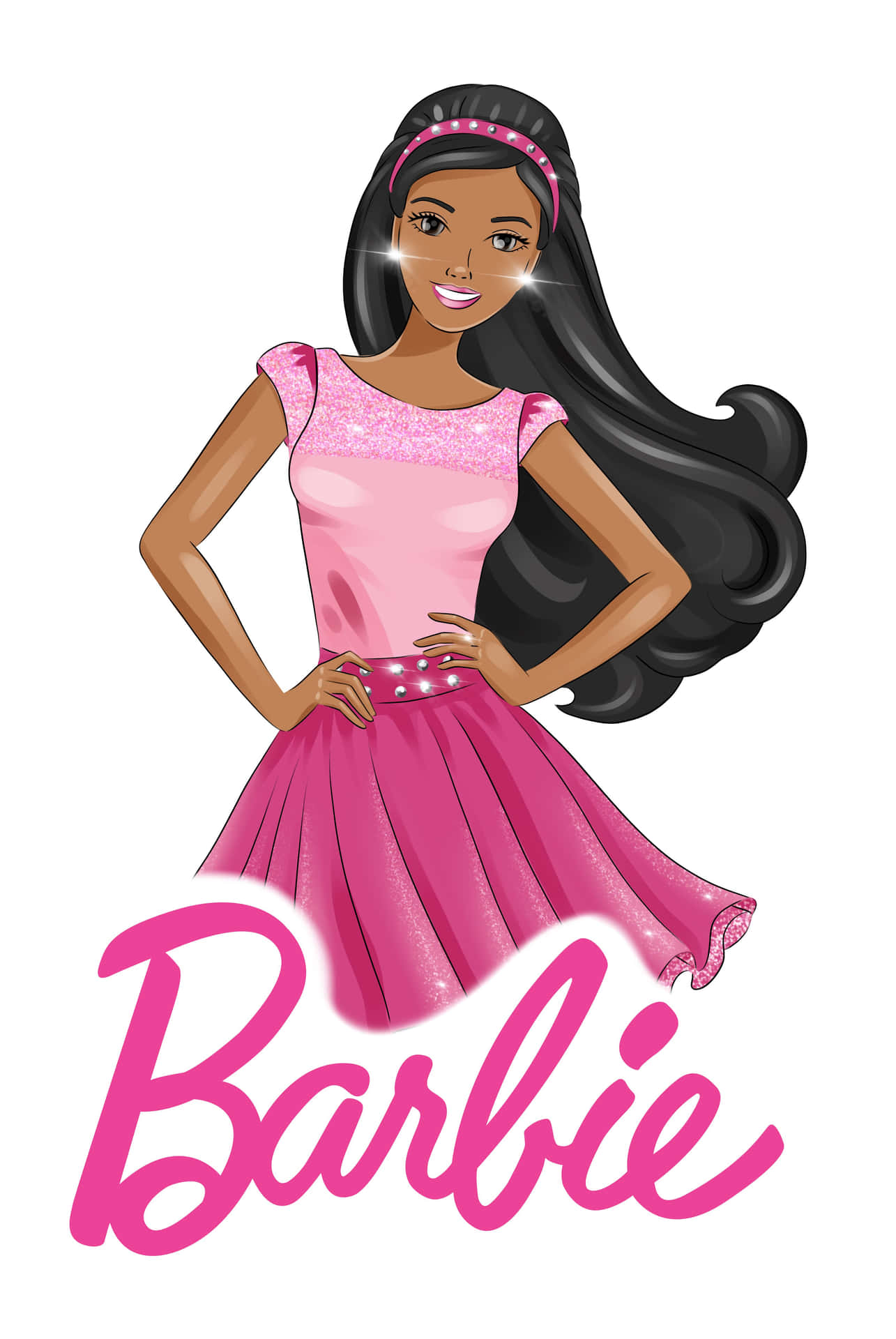 Black Barbiein Pink Dress Wallpaper