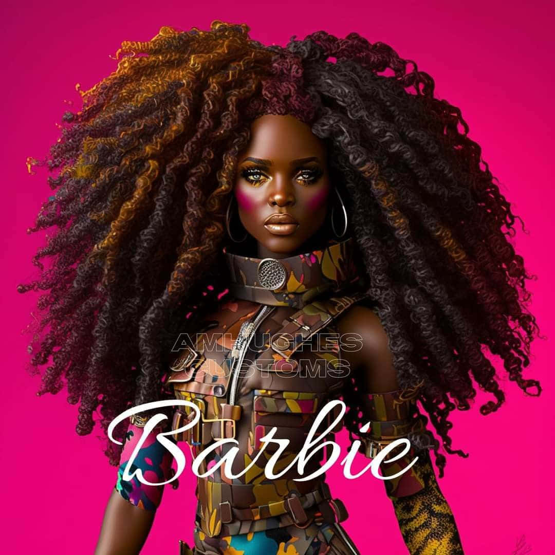 Black Barbiewith Afro Texture Hairand Bold Makeup Wallpaper