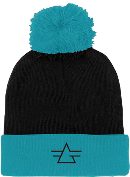 Black Beaniewith Teal Pomand Logo PNG