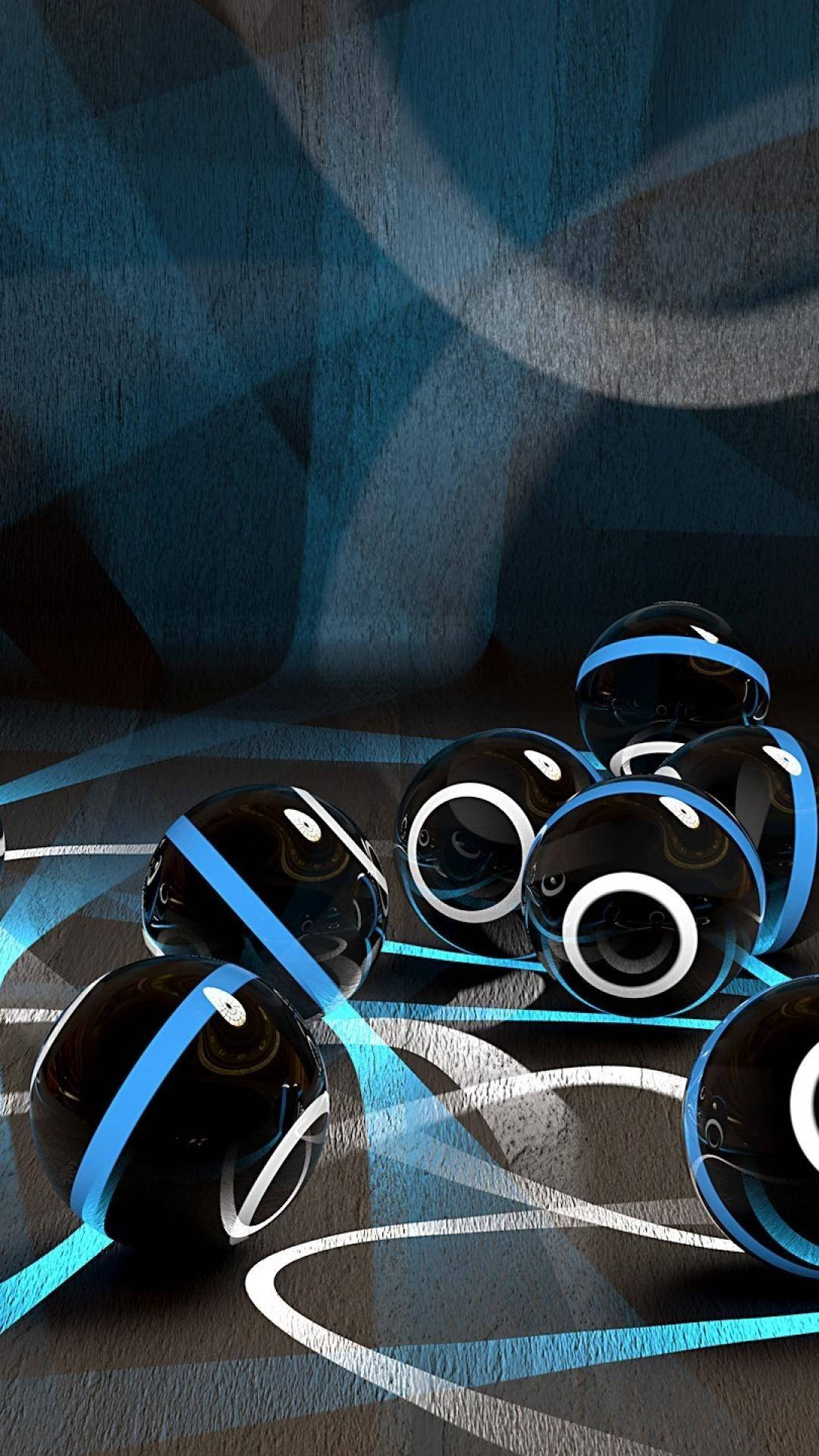Black Blue Balls 3d Android Phone Wallpaper