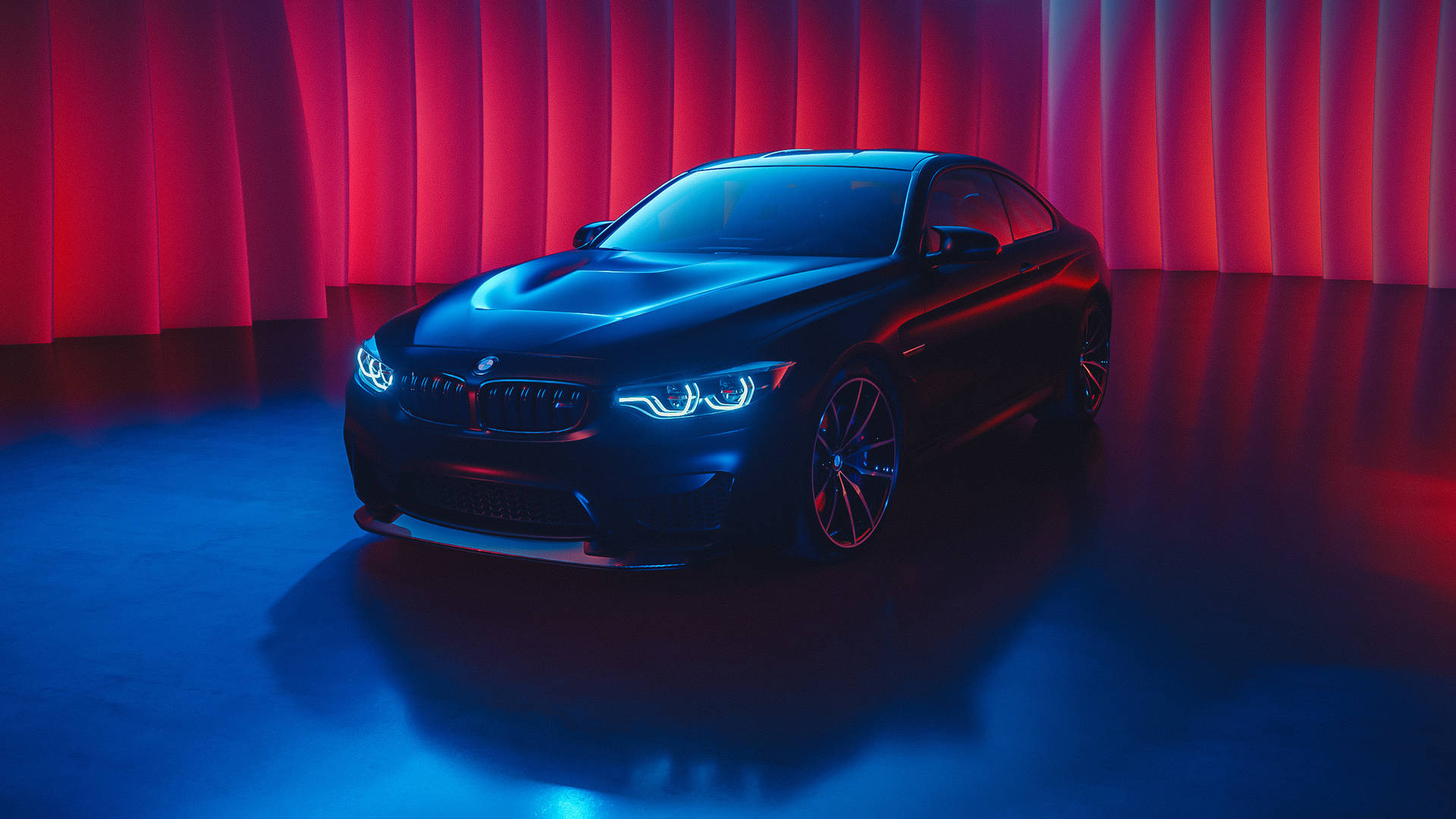 Black BMW M In Neon Lights Wallpaper
