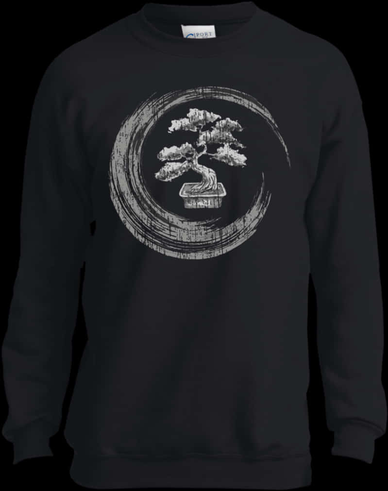 Black Bonsai Tree Sweatshirt Design PNG