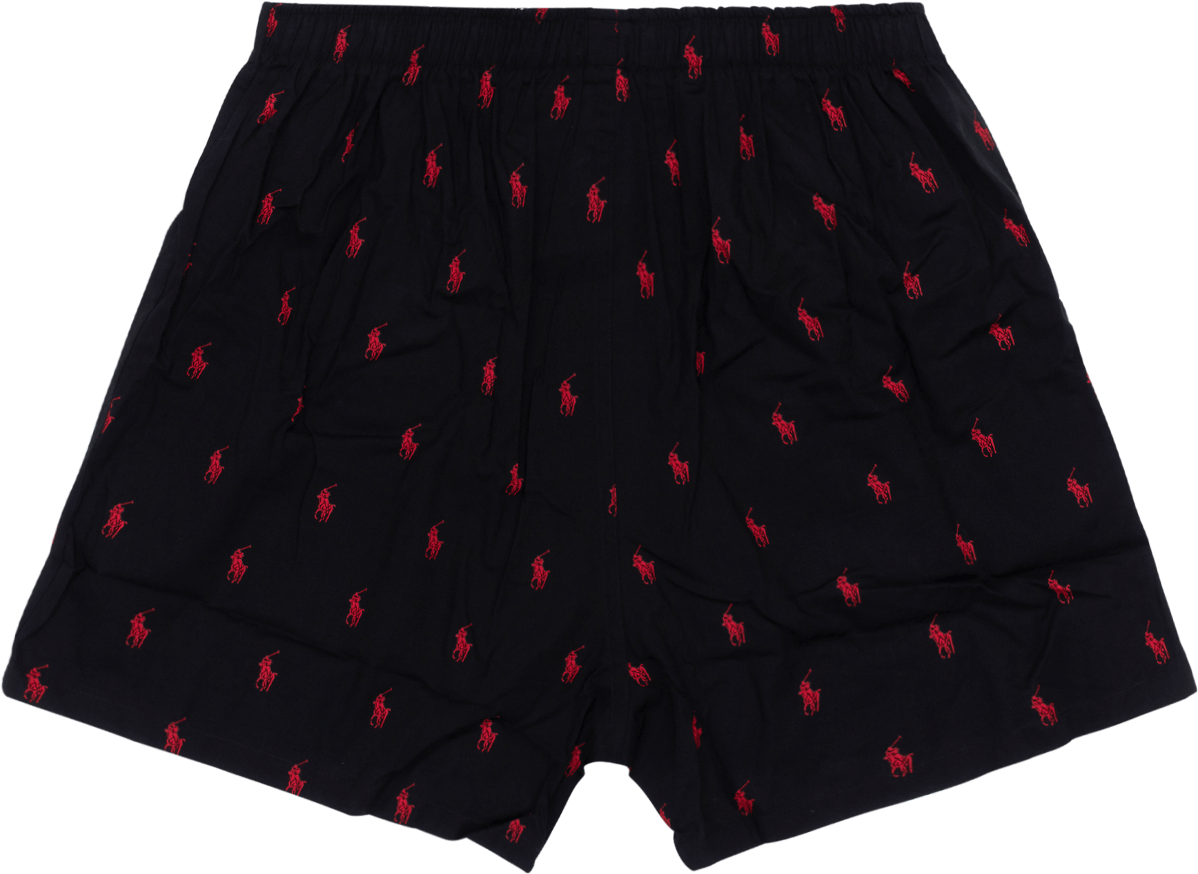 Black Boxer Shortswith Red Logo Pattern PNG