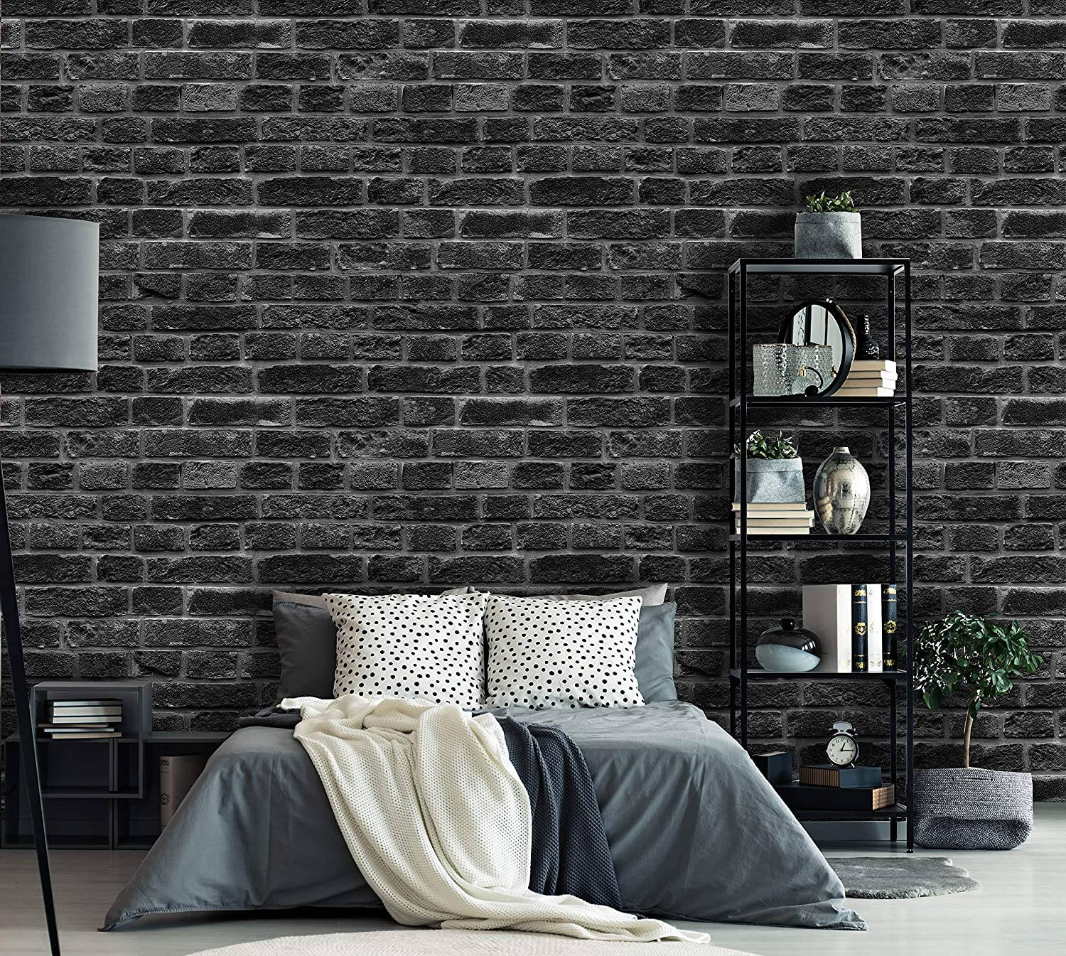 Black Brick Wall In Bedroom Wallpaper