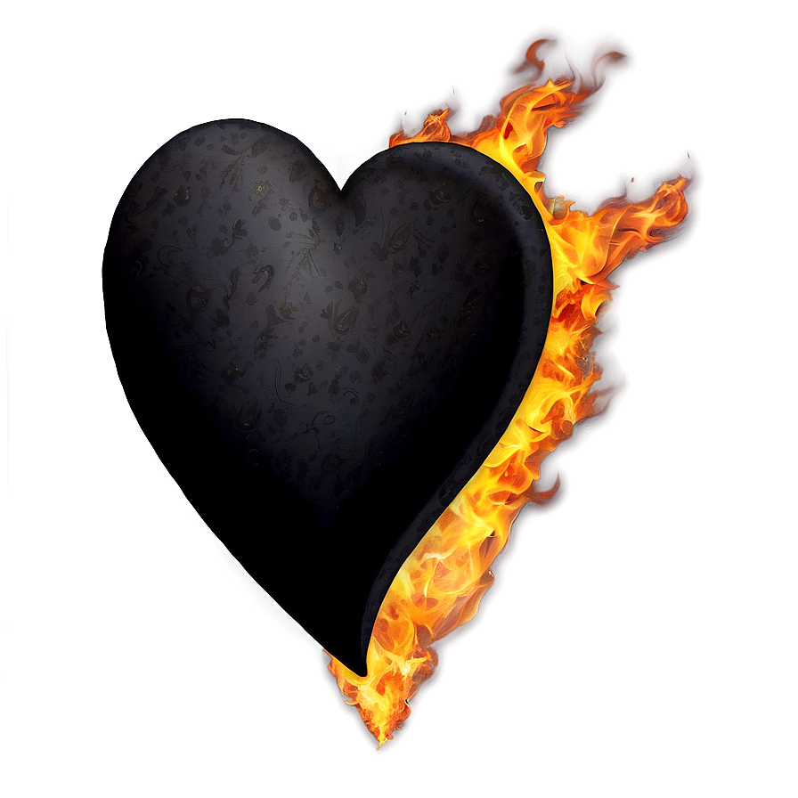 Black Broken Heart In Fire Png 06252024 PNG