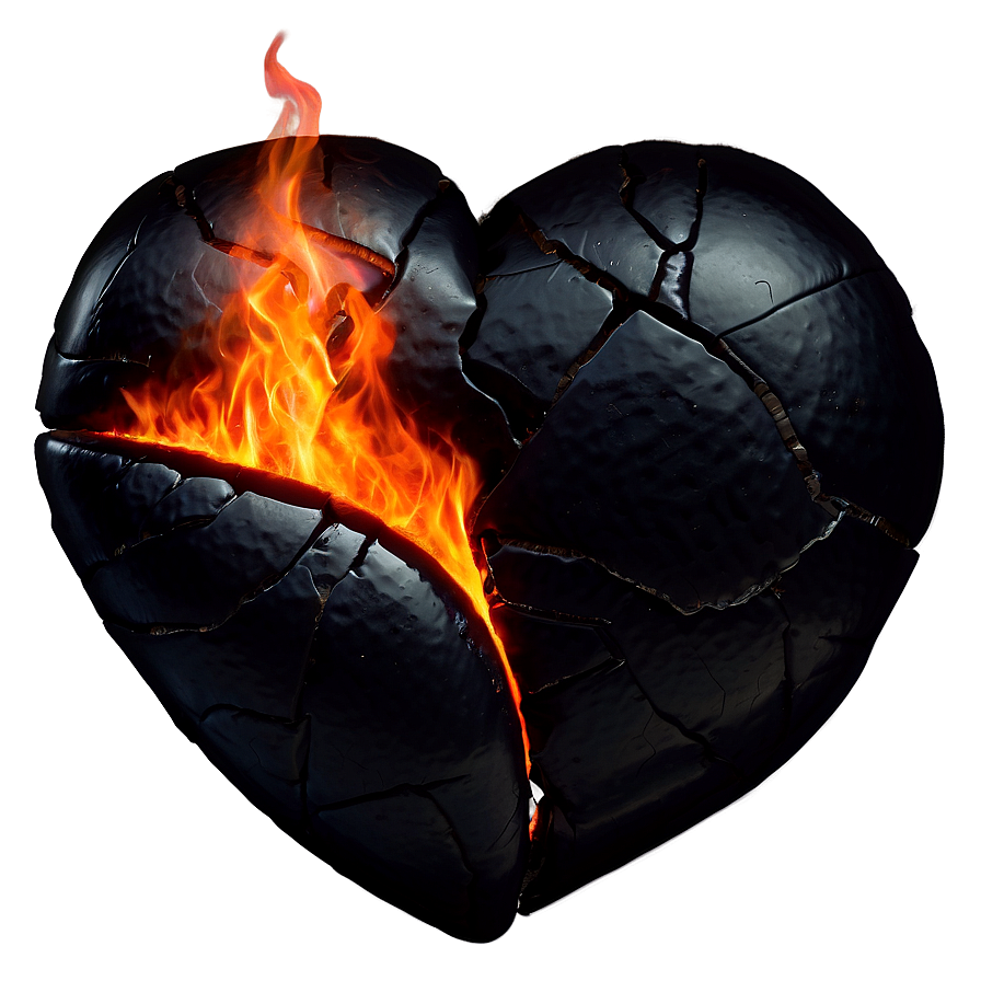 Black Broken Heart In Fire Png 45 PNG