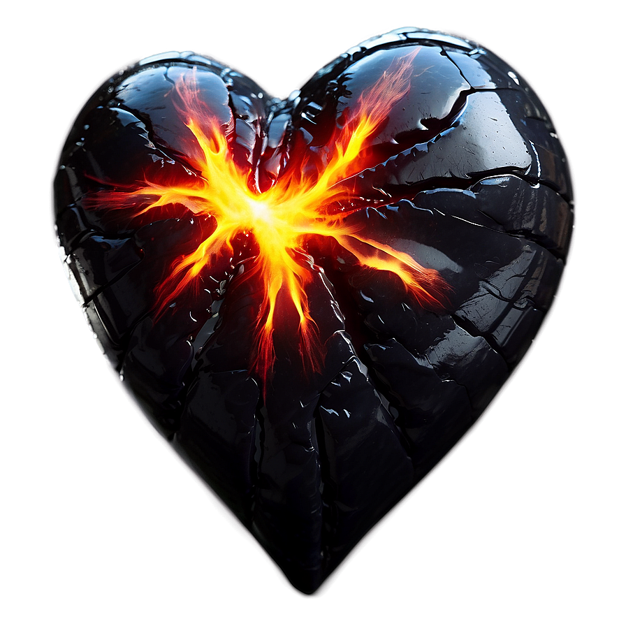 Black Broken Heart In Fire Png Ifn PNG