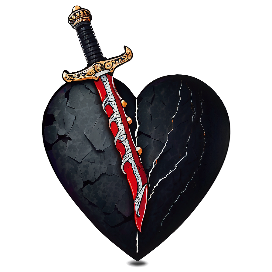 Black Broken Heart With Dagger Png Vah36 PNG