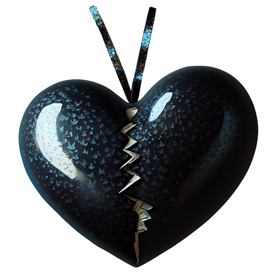 Black Broken Heart With Glitter Png 06252024 PNG