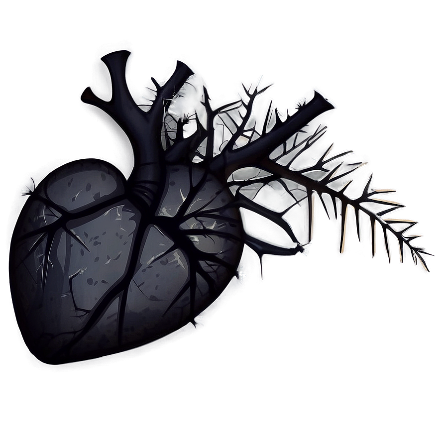 Black Broken Heart With Thorns Png 06252024 PNG