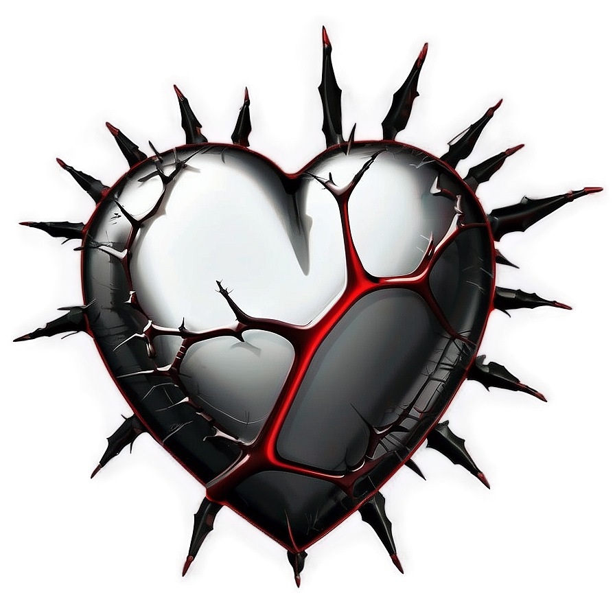 Black Broken Heart With Thorns Png 06252024 PNG