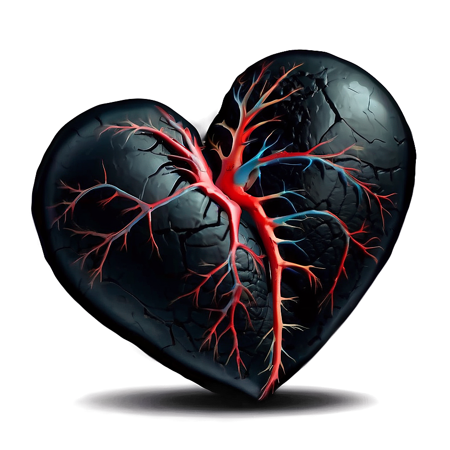 Black Broken Heart With Veins Png 06252024 PNG