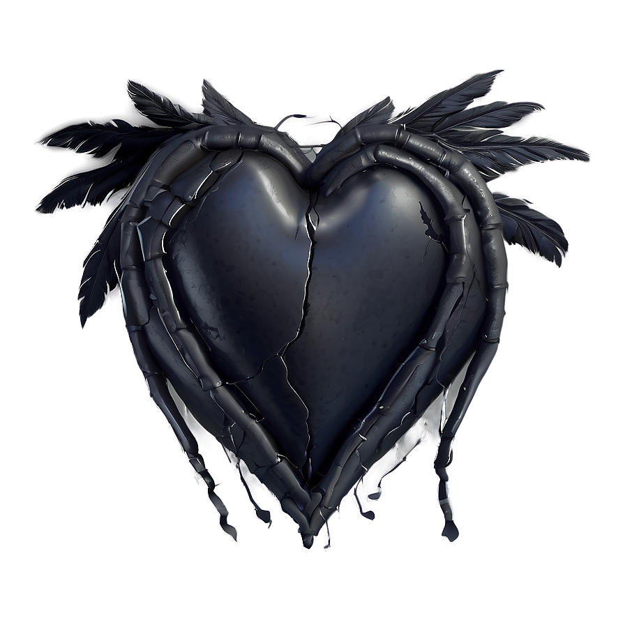 Black Broken Heart With Wings Png 06252024 PNG