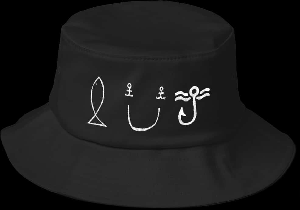 Black Bucket Hat Nautical Design PNG