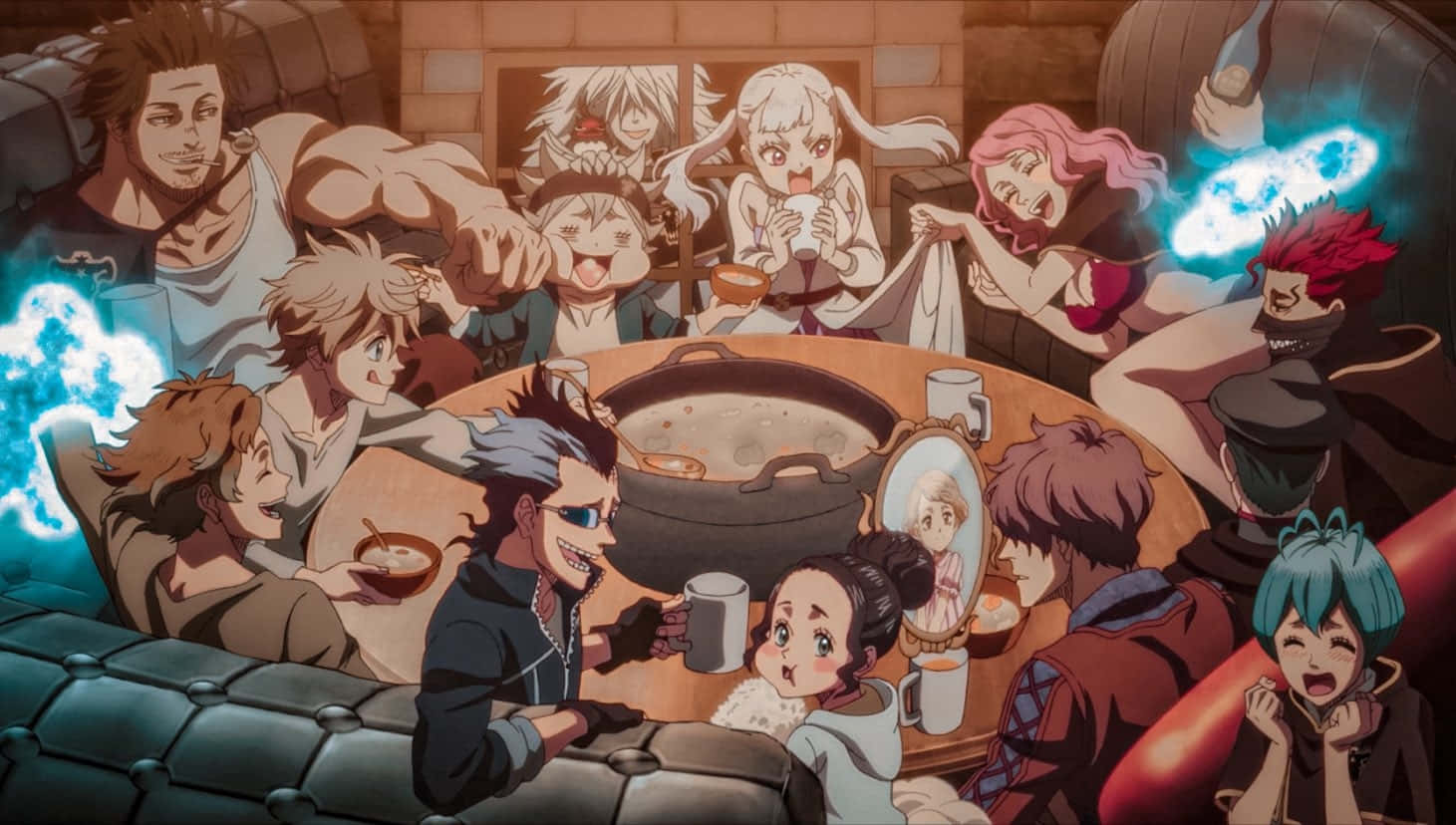 Black Bull Members Enjoying Meal Together Wallpaper