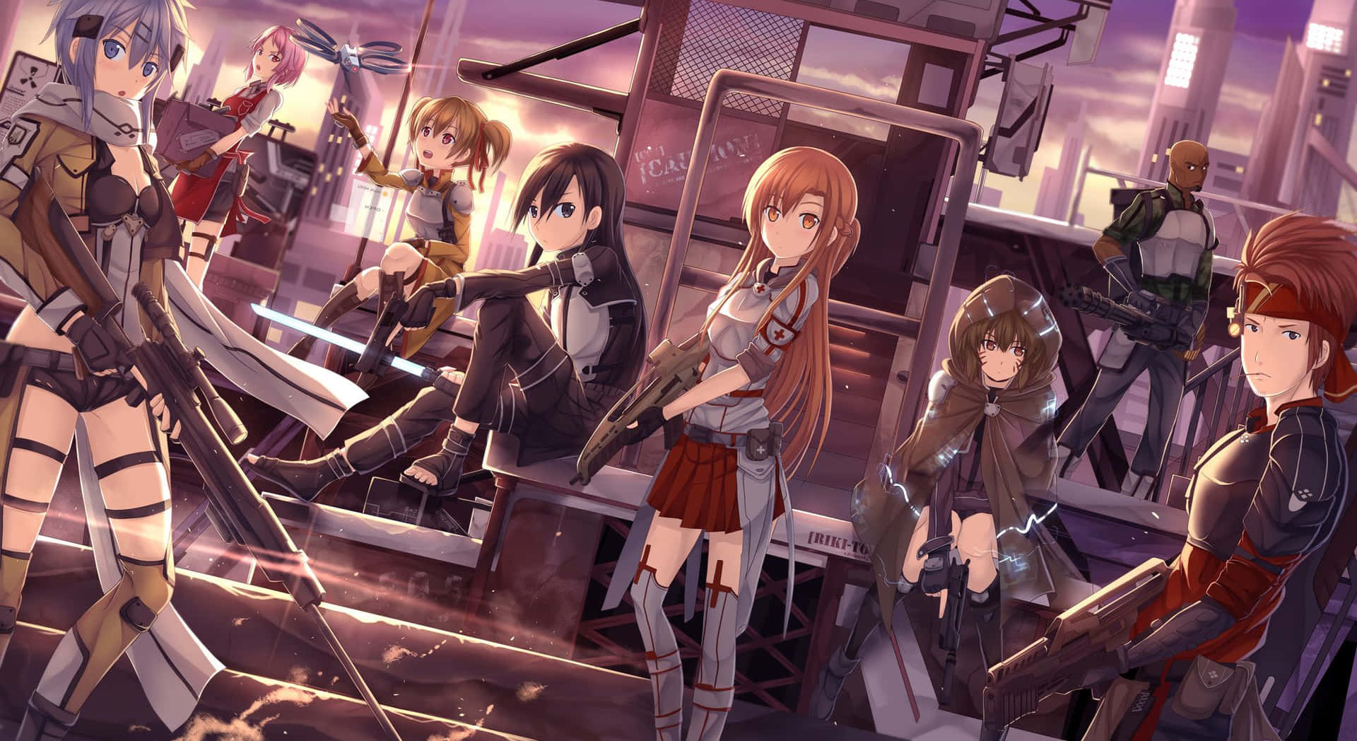 A Group Of Anime Girls Standing On A Train