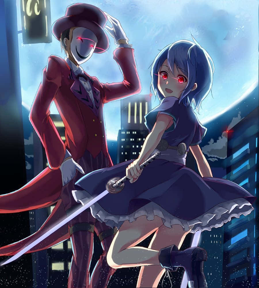A Girl And A Boy Standing In Front Of A Moon