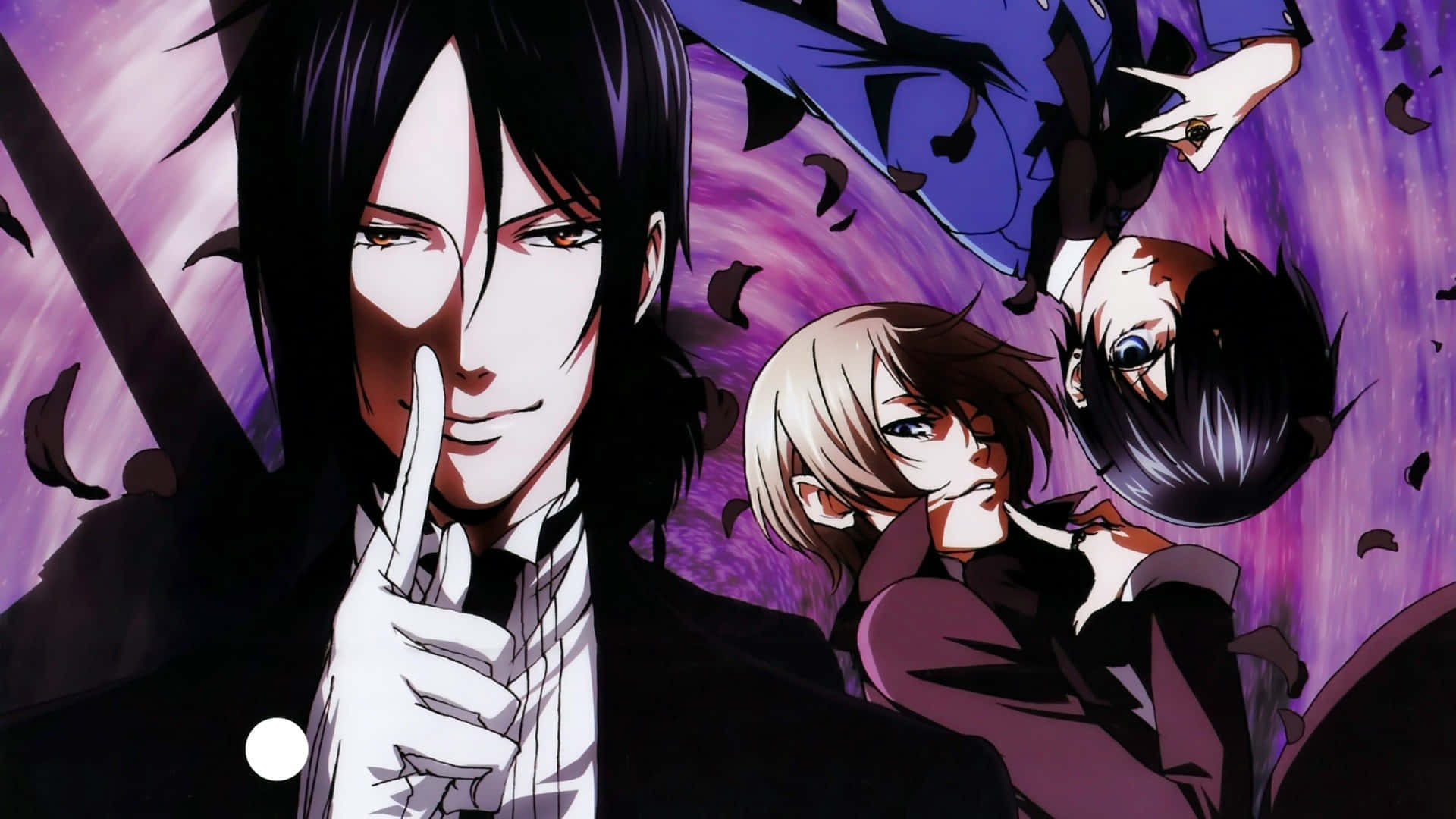 Einegruppe Von Anime-charakteren Mit Langen Haaren Und Schwarzer Kleidung.
