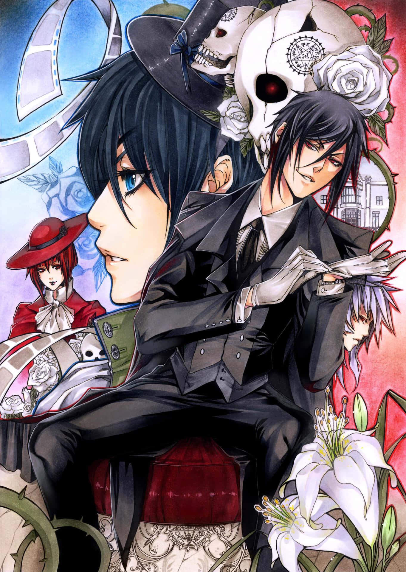 Dramatic artwork of Pluto from Black Butler posing majestically Wallpaper