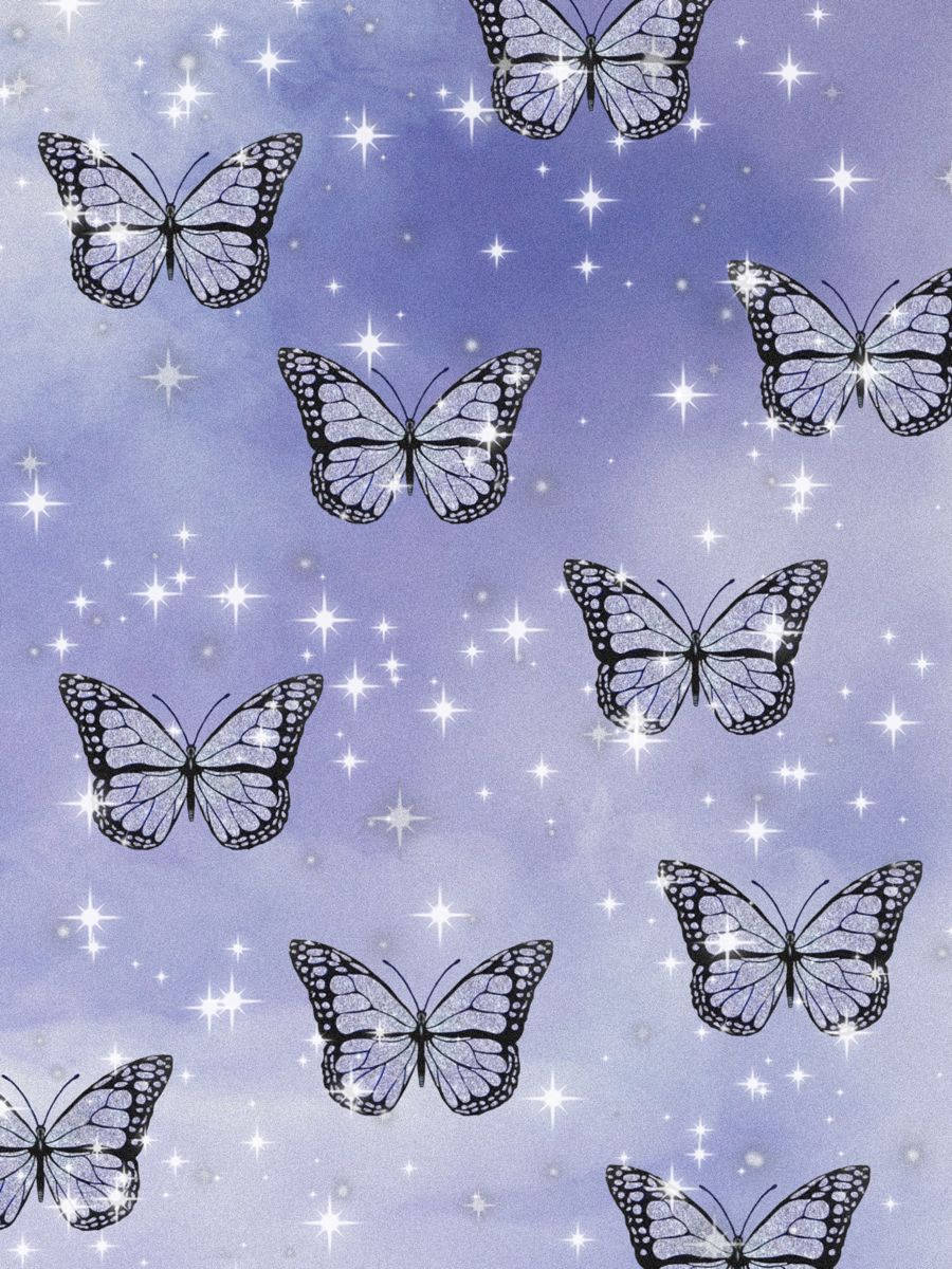 Black Butterflies Pastel Purple Wallpaper