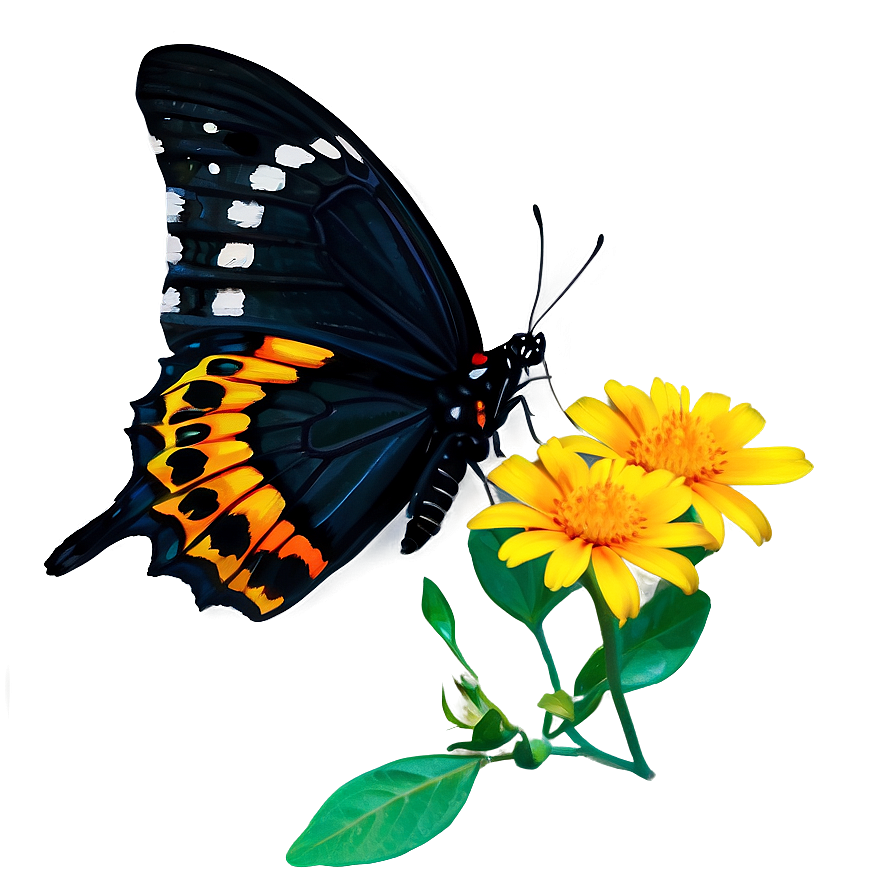 Black Butterfly On Flower Png 06252024 PNG