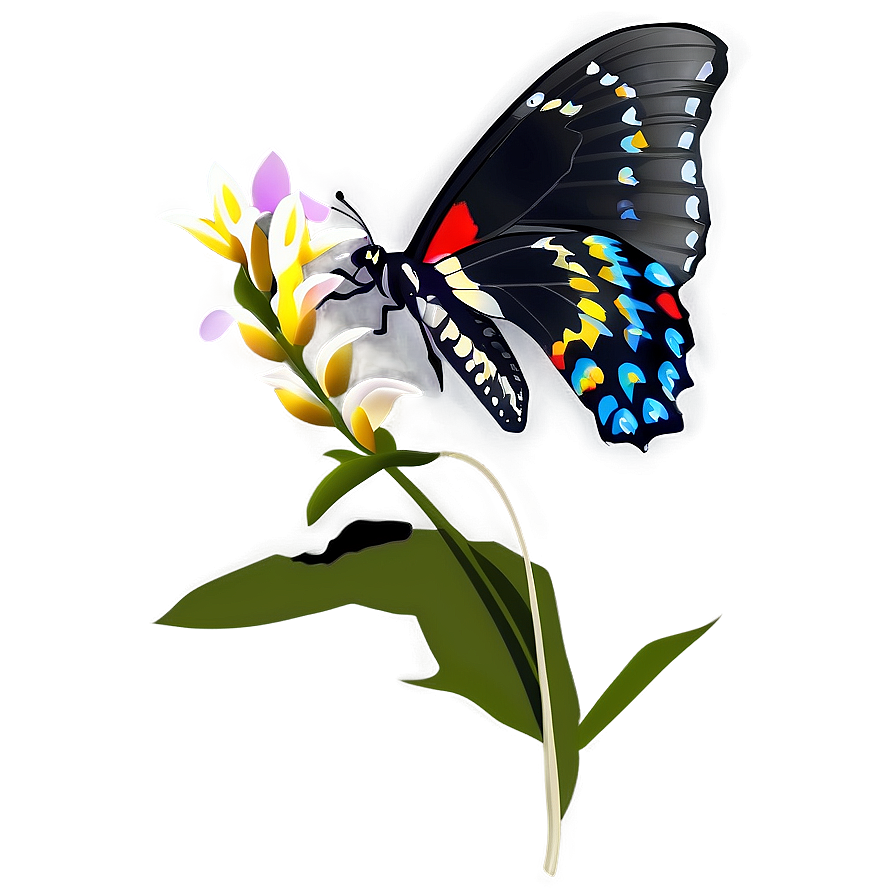 Black Butterfly On Flower Png 06252024 PNG