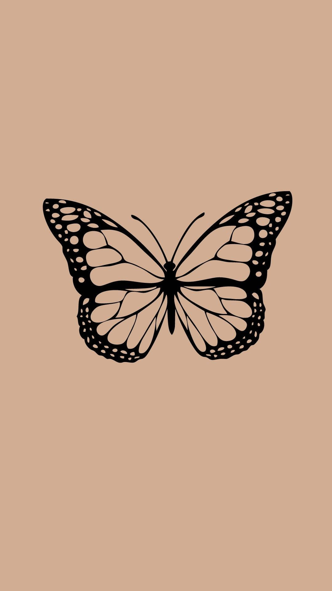 Black Butterfly Outline In Dark Beige Wallpaper