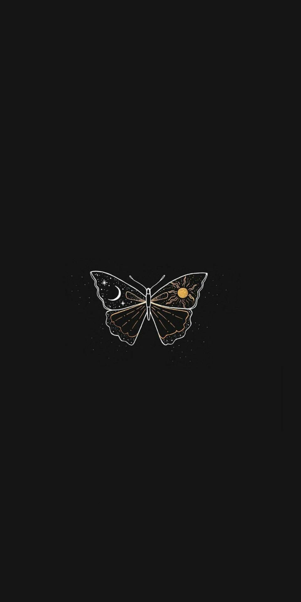 Black Butterfly Outline Moon And Sun Wallpaper