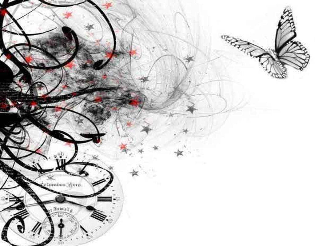 Black Butterfly Outline With Abstract Graphic Wallpaper