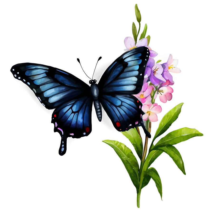 Black Butterfly Watercolor Png 06252024 PNG