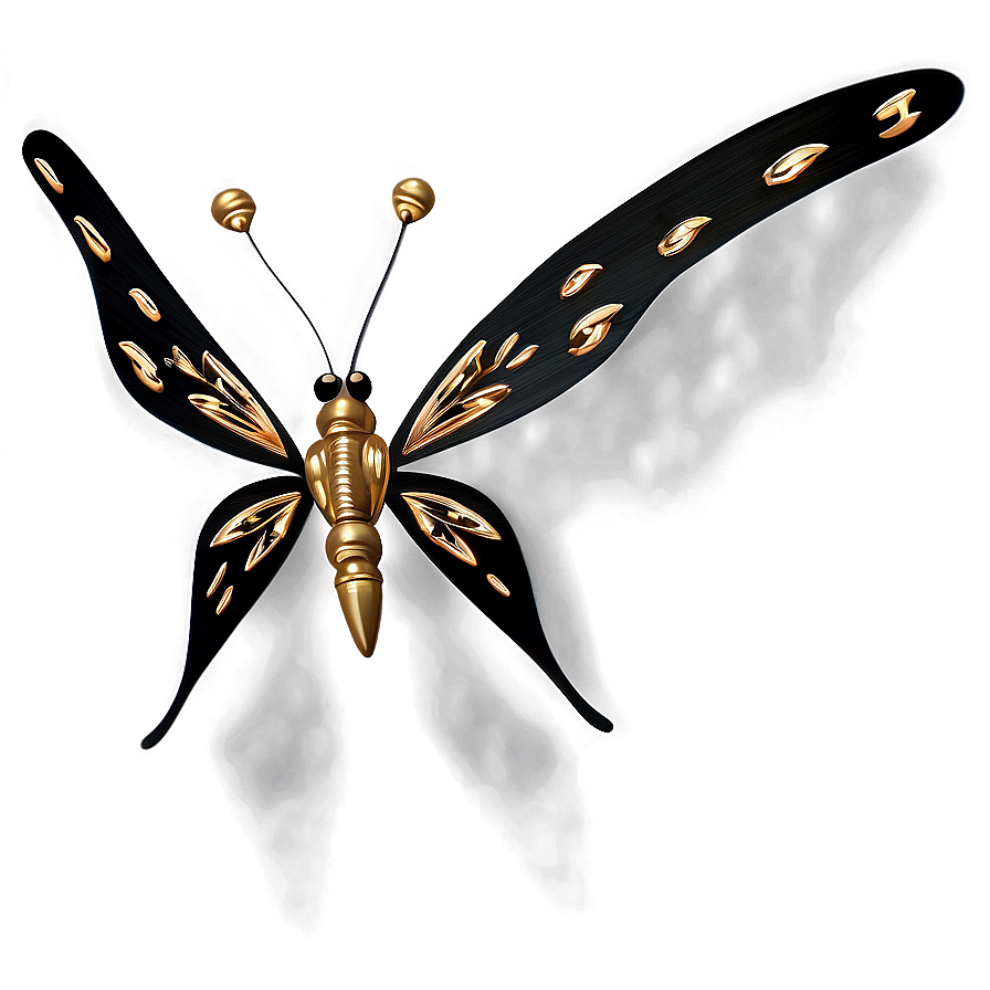 Black Butterfly With Golden Accents Png 1 PNG