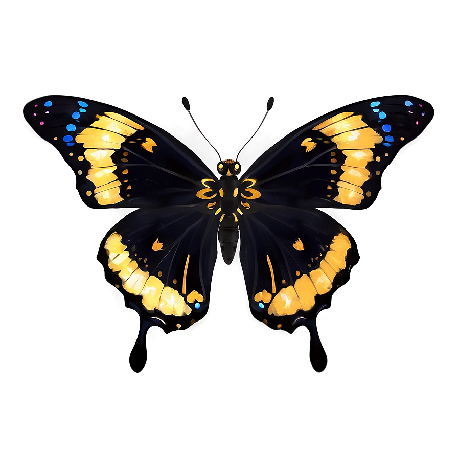 Black Butterfly With Golden Accents Png Koc PNG