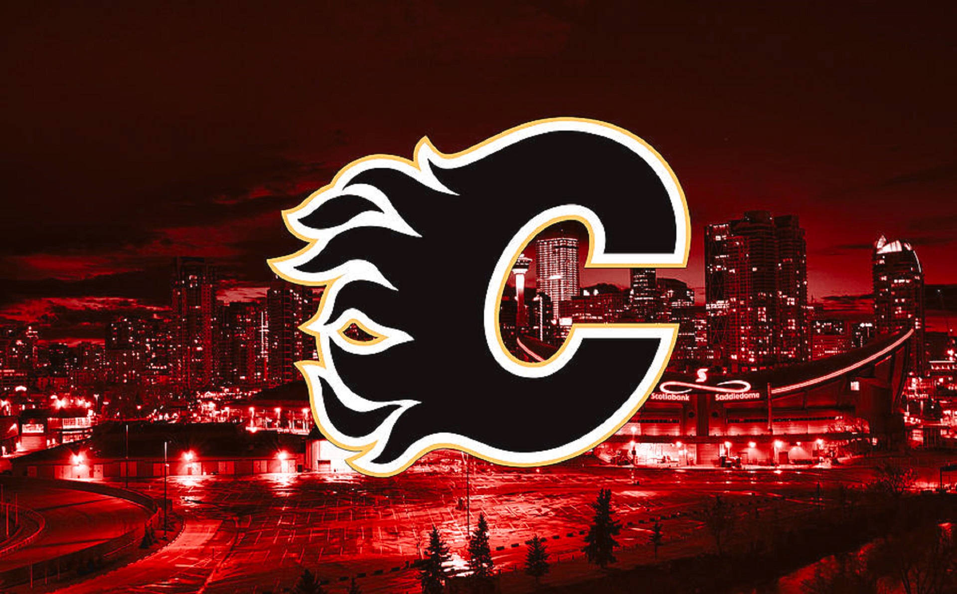 Sort Calgary Flames Logo I Rødt Wallpaper