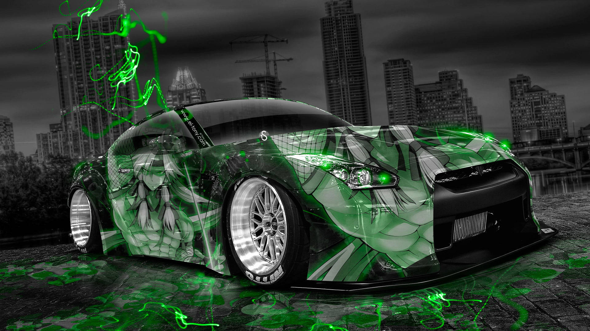 Black Car Hd Cool Green Effect Wallpaper