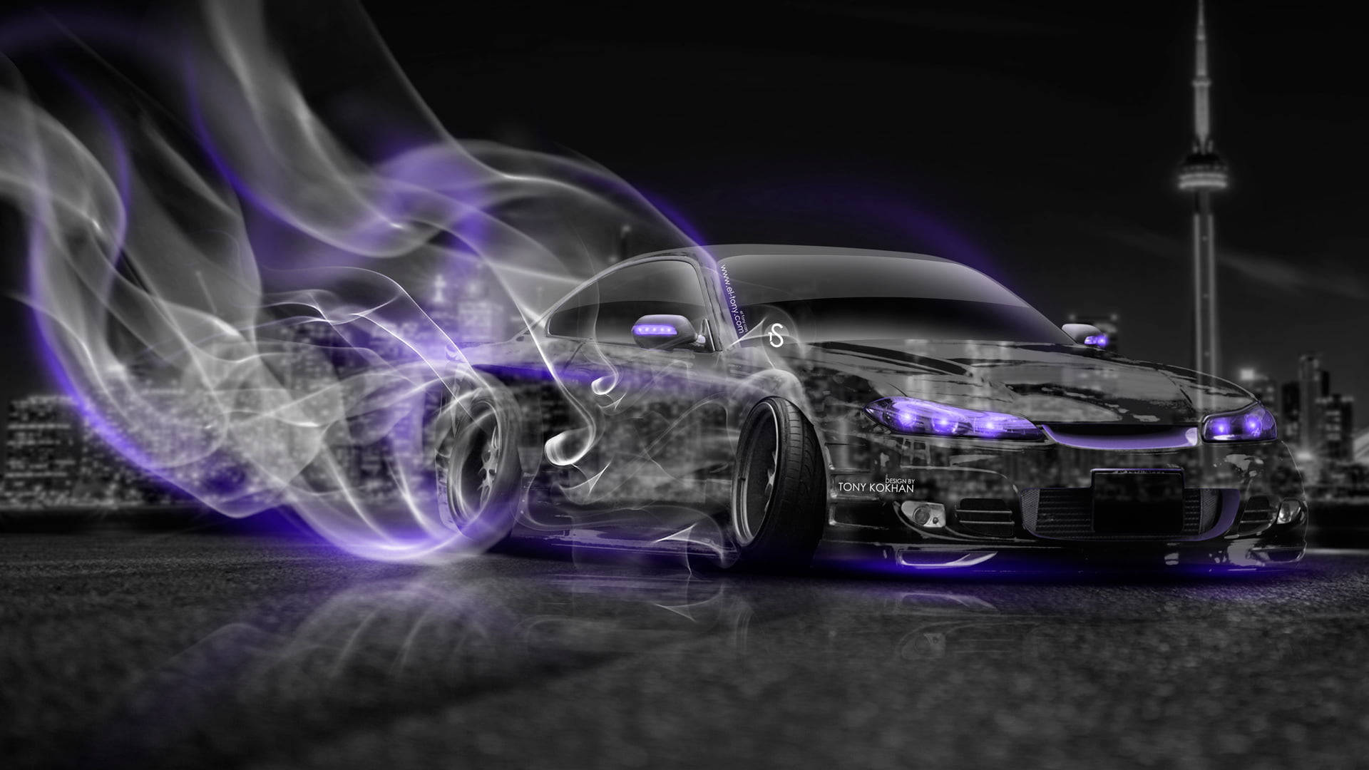 Black Car Hd Neon Smoke Wallpaper