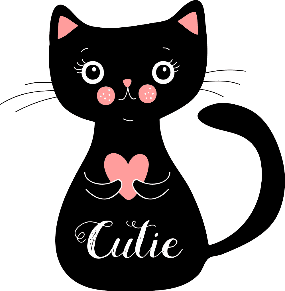 Black Cartoon Cat Cutie Graphic PNG