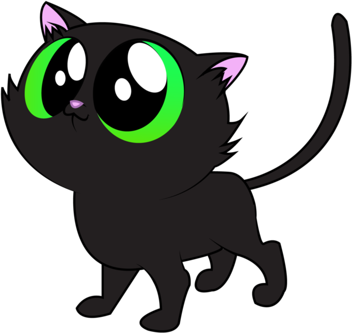 Black Cartoon Cat Green Eyes PNG